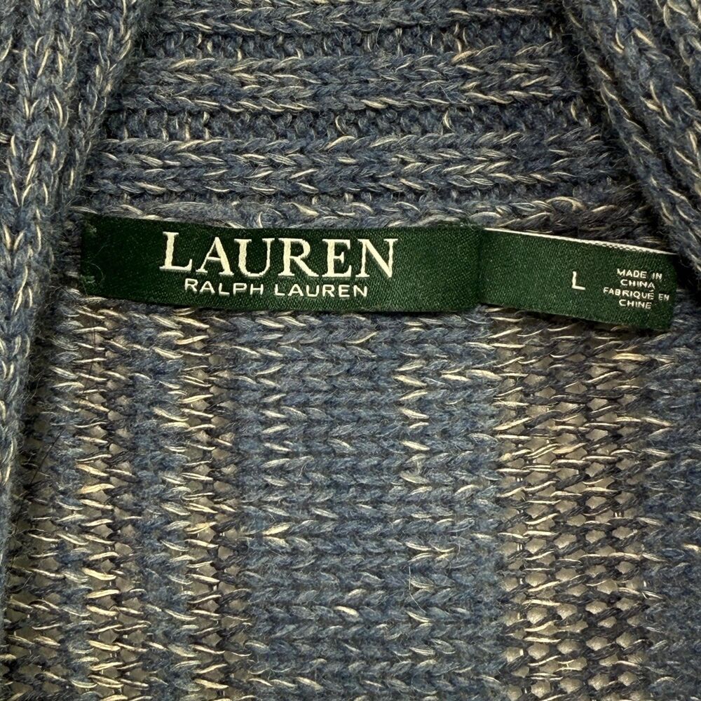 Lauren Ralph Lauren Poncho Cardigan Women L Blue Beige Wool Linen Southwestern - Picture 3 of 15